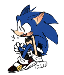 Size: 914x1079 | Tagged: safe, artist:chouiiii, sonic the hedgehog, blushing, cute, heart, looking offscreen, simple background, sitting, smile, solo, white background
