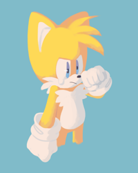 Size: 800x1000 | Tagged: safe, artist:pandi-art, miles "tails" prower, blue background, crying, frown, lineless, looking offscreen, sad, simple background, solo, tears