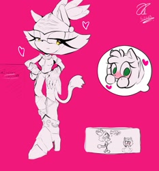 Size: 1400x1500 | Tagged: safe, artist:hyperurne, amy rose, blaze the cat, nimue, cat, hedgehog, sonic and the black knight, 2024, amy x blaze, blushing, cute, female, females only, hearts, lesbian, line art, looking at them, shipping, sir percival, sketch