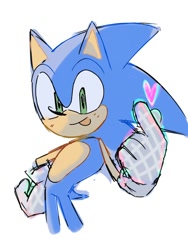 Size: 1500x2000 | Tagged: safe, artist:misurizou_09, sonic the hedgehog, 2024, heart, looking at viewer, simple background, solo, tongue out, white background