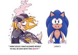 Size: 1707x1199 | Tagged: safe, artist:jeffydust, miles "tails" prower, nine, sonic the hedgehog, sonic prime, 2024, blushing, duo, english text, gay, hands on own face, heart, meme, nine x sonic, shipping, simple background, smile, sonic x tails, white background