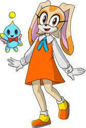 Size: 1869x2781 | Tagged: safe, artist:karlwarrior47, cheese (chao), cream the rabbit, chao, duo, looking at viewer, neutral chao, smile