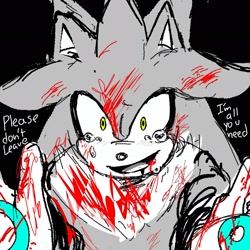 Size: 2048x2048 | Tagged: safe, artist:mwahjerinn, silver the hedgehog, 2024, black background, blood, blood stain, crying, dialogue, english text, mouth open, shrunken pupils, simple background, solo, tears