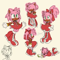Size: 2048x2048 | Tagged: safe, artist:lillieon7, amy rose, alternate outfit, bow, signature, simple background, smile, solo