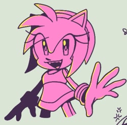 Size: 403x396 | Tagged: safe, artist:lm-tomatito, amy rose, 2024, green background, looking at viewer, monochrome, pink, riders outfit, simple background, smile, solo, standing