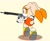 Size: 2048x1682 | Tagged: safe, artist:toastyraincloud, cream the rabbit, 2024, female, from behind, frown, gun, holding something, looking offscreen, signature, simple background, solo, walking, weapon