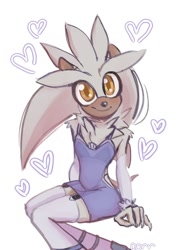 Size: 902x1280 | Tagged: safe, artist:k_pchellka, silver the hedgehog, alternate outfit, clothes, crossdressing, cute, dress, femboy, gloves off, heart, looking at viewer, sandals, signature, simple background, solo, stockings, white background