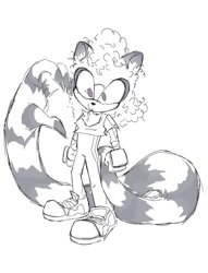 Size: 915x1200 | Tagged: safe, artist:ikabloom, tangle the lemur, 2024, line art, messy hair, simple background, solo, standing, tail hand, white background