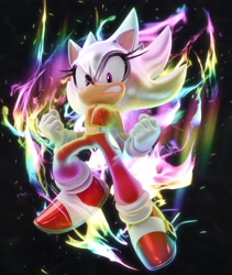 Size: 1728x2048 | Tagged: safe, artist:ladylunanova, sonic the hedgehog, 2024, black background, clenched fists, clenched teeth, flying, hyper form, hyper sonic, looking at viewer, simple background, solo, trans female, transgender