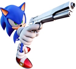 Size: 898x817 | Tagged: safe, artist:chaoticsonicfan, sonic the hedgehog, 2024, 3d, gun, holding something, simple background, solo, standing, white background