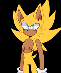 Size: 765x905 | Tagged: safe, artist:dizzyfish777, sonic the hedgehog, super sonic 2, black background, frown, looking at viewer, simple background, solo, standing, super form, top surgery scars, trans male, transgender