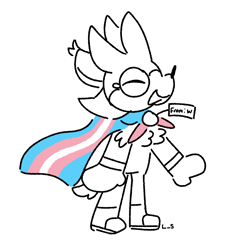 Size: 2048x2048 | Tagged: safe, artist:420-what-you-smokin, silver the hedgehog, alternate universe, au:diamond cutters, cape, cute, eyes closed, line art, mouth open, pride, pride flag, silvabetes, simple background, smile, solo, standing, trans female, trans pride, transgender, white background