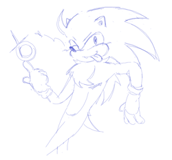 Size: 1524x1412 | Tagged: safe, artist:lolrentz, sonic the hedgehog, chest fluff, heart, leaning back, line art, looking at viewer, ring, shine, simple background, smile, solo, tongue out, top surgery scars, trans male, transgender, white background, wink