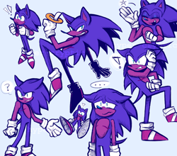 Size: 924x813 | Tagged: safe, artist:hyper-cryptic, sonic the hedgehog, ..., blue background, exclamation mark, expression sheet, floppy ears, frown, question mark, ring, simple background, smile, solo, standing, star (symbol), top surgery scars, trans male, transgender
