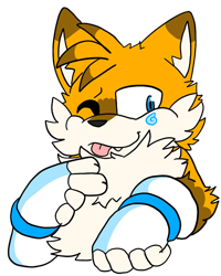 Size: 830x1036 | Tagged: safe, artist:extremesmarts, miles "tails" prower, looking at viewer, one eye closed, simple background, smile, solo, tongue out, transparent background