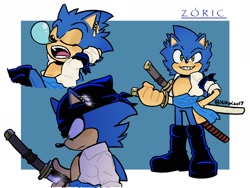 Size: 2048x1536 | Tagged: safe, artist:kikgazo17, sonic the hedgehog, cosplay, crossover, one piece, roronoa zoro (one piece)
