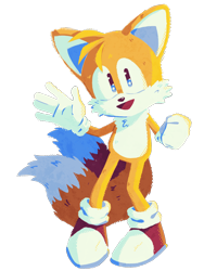 Size: 1536x2048 | Tagged: safe, artist:sonic-adventure-3, miles "tails" prower, clenched fist, looking at viewer, simple background, smile, solo, standing, starry eyes, transparent background, waving