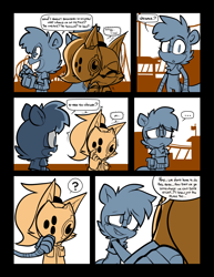 Size: 2048x2650 | Tagged: safe, artist:qqhoneydew_, tangle the lemur, whisper the wolf, ..., comforting, comic, cute, dialogue, duo, english text, hand on another's shoulder, lesbian, mask, mask over one eye, nervous, shipping, standing, tangle x whisper