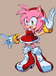 Size: 1824x2470 | Tagged: safe, artist:randomguy9991, amy rose, beige background, mouth open, simple background, smile, solo, standing, waving