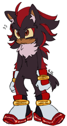 Size: 1095x2048 | Tagged: safe, artist:battiegutz, shadow the hedgehog, alternate eye color, brown eyes, ear fluff, frown, looking offscreen, signature, simple background, solo, standing, white background