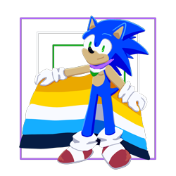Size: 2048x2048 | Tagged: safe, artist:mageofcolors, sonic the hedgehog, ace, aro ace pride, aromantic, bandana, flag, genderqueer, genderqueer pride, holding something, looking at viewer, pride, pride flag, semi-transparent background, smile, solo, standing, top surgery scars, transgender