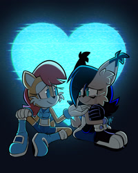 Size: 2048x2560 | Tagged: safe, artist:qqhoneydew_, nicole the hololynx, sally acorn, comforting, crying, duo, heart, hologram screen, lesbian, looking at each other, nicole x sally, shipping, smile, tears