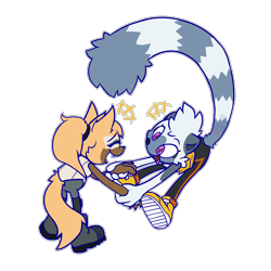 Size: 2048x2048 | Tagged: safe, artist:plurralthing, tangle the lemur, whisper the wolf, duo, eyes closed, holding hands, lesbian, looking at them, missing accessory, outline, shipping, simple background, smile, talking, tangle x whisper, transparent background