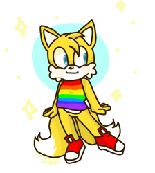 Size: 716x800 | Tagged: safe, artist:chiquitosilver, miles "tails" prower, alternate outfit, cute, gay pride, gloves off, looking at viewer, pride, smile, solo, sparkles, tank top