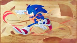 Size: 2048x1143 | Tagged: safe, artist:foxieskullzartz, sonic the hedgehog, 2024, flame, running, solo, sonic and the secret rings