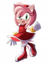 Size: 1536x2048 | Tagged: safe, artist:plus2sf, amy rose, 2024, cute, looking at viewer, mouth open, simple background, smile, solo, walking, white background