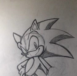 Size: 714x705 | Tagged: safe, artist:uhhky0, sonic the hedgehog, 2024, line art, looking at viewer, smile, solo, traditional media