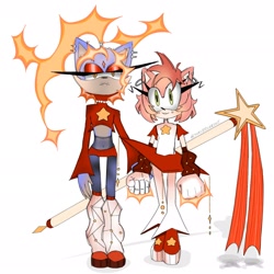 Size: 2048x2048 | Tagged: safe, artist:yuribreakfast, amy rose, blaze the cat, cat, hedgehog, 2024, alternate universe, amy x blaze, cute, female, females only, lesbian, looking at viewer, shipping