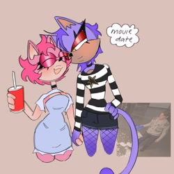 Size: 2048x2048 | Tagged: safe, artist:yuribreakfast, amy rose, blaze the cat, cat, hedgehog, 2024, amy x blaze, english text, eyes closed, female, females only, holding hands, lesbian, shipping