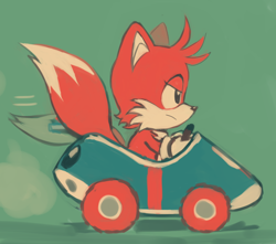 Size: 1330x1178 | Tagged: safe, artist:a5tros, miles "tails" prower, cute, driving, dust clouds, eyelashes, frown, green background, lidded eyes, looking ahead, simple background, solo