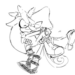 Size: 1280x1280 | Tagged: safe, artist:luminous3190, espio the chameleon, silver the hedgehog, 2024, alternate version, carrying them, duo, eyes closed, gay, line art, looking at them, shipping, silvio, simple background, sketch, smile, white background