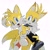 Size: 2048x2048 | Tagged: safe, artist:tokiwa757, miles "tails" prower, nine, fox, sonic prime, 2024, duo, frown, looking at them, looking at viewer, male, mouth open, open smile, self paradox, simple background, smile, smiling at viewer, white background