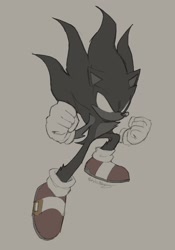 Size: 1430x2048 | Tagged: safe, artist:ls1389, sonic the hedgehog, 2024, beige background, clenched fists, dark form, dark sonic, looking offscreen, simple background, solo
