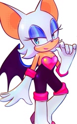 Size: 735x1181 | Tagged: safe, artist:lolaluflores, rouge the bat, 2024, lidded eyes, simple background, smile, solo, white background