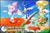 Size: 1024x670 | Tagged: safe, artist:sayamiyazaki, blaze the cat, marine the raccoon, miles "tails" prower, sonic the hedgehog, sonic rush adventure, 2014, abstract background, carrying them, clouds, daytime, fire, flame, flying, grass, group, mushroom, outdoors, palm tree, rail grinding, running