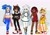 Size: 2048x1431 | Tagged: safe, artist:ciosuii, knuckles the echidna, miles "tails" prower, shadow the hedgehog, silver the hedgehog, sonic the hedgehog, human, 2023, frown, gender swap, group, humanized, looking at viewer, partially humanized, smile, standing, wink