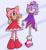 Size: 1010x1101 | Tagged: safe, artist:laverrepalette, amy rose, blaze the cat, cat, hedgehog, 2024, alternate version, amy x blaze, amy's halterneck dress, blaze's tailcoat, clothes, cute, dress, female, females only, lesbian, looking at them, shipping