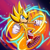 Size: 2500x2500 | Tagged: safe, artist:riotaiprower, sonic the hedgehog, super sonic 2, sonic frontiers, 2023, abstract background, clenched fist, flying, frown, looking offscreen, signature, solo, super form, treads