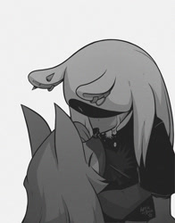 Size: 1000x1273 | Tagged: safe, artist:maskofnova, surge the tenrec, whisper the wolf, 2024, comforting, crying, duo, eyes closed, grey background, greyscale, hair down, head down, hugging, lesbian, monochrome, noses are touching, shipping, signature, simple background, tears, tears of sadness, whisper x surge