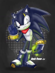 Size: 1080x1440 | Tagged: safe, artist:nonicpower, 2023, chaos emerald, frown, holding something, looking at viewer, outline, redesign, scar, signature, solo, standing, terios the hedgehog