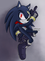 Size: 2000x2700 | Tagged: safe, artist:anidoodlez, artist:maareyas, 2023, frown, gradient background, looking at viewer, pointing, signature, solo, terios the hedgehog
