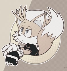 Size: 681x720 | Tagged: safe, editor:americaseren990, miles "tails" prower, nine, sonic prime, 2024, edit, frown, lidded eyes, looking up, outline, ring, solo