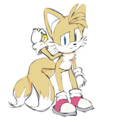 Size: 1005x1022 | Tagged: safe, artist:genesishero, miles "tails" prower, 2024, chaos emerald, holding something, looking at viewer, simple background, smile, solo, standing, white background