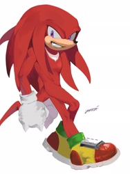 Size: 1536x2048 | Tagged: safe, artist:hannacott_la, knuckles the echidna, 2024, looking at viewer, signature, simple background, smile, solo, standing, white background