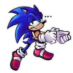 Size: 2048x2048 | Tagged: safe, artist:chipchappcomic, sonic the hedgehog, ..., alternate version, clenched teeth, fixing glove, frown, lidded eyes, looking at viewer, outline, simple background, solo, transparent background