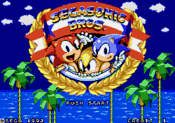 Size: 320x224 | Tagged: safe, sonic the hedgehog, animated, brothers, gif, infinite loop, segasonic bros, siblings, title screen, trio